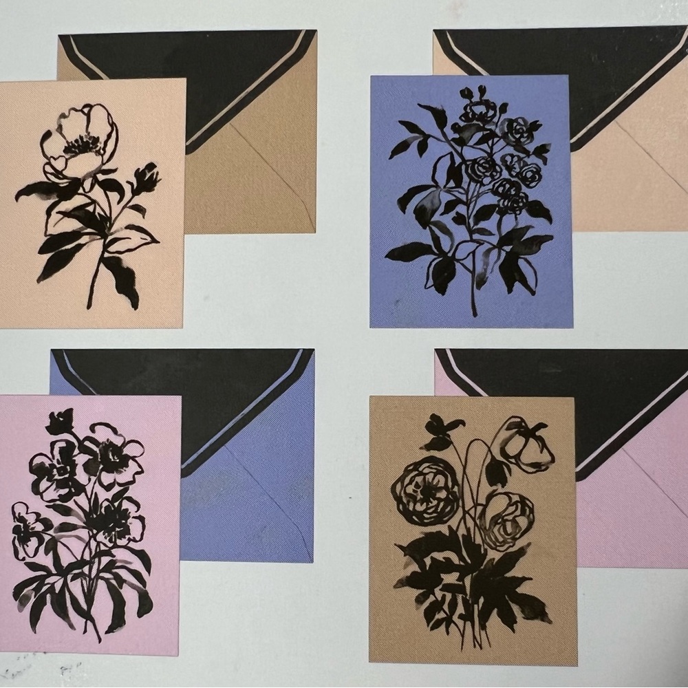Flower Blank Notes, Designed Artfully Made Thoughtfully Set Of 4 With Envelopes